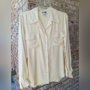 Pastel Yellow 100% Silk Button-Up Shirt